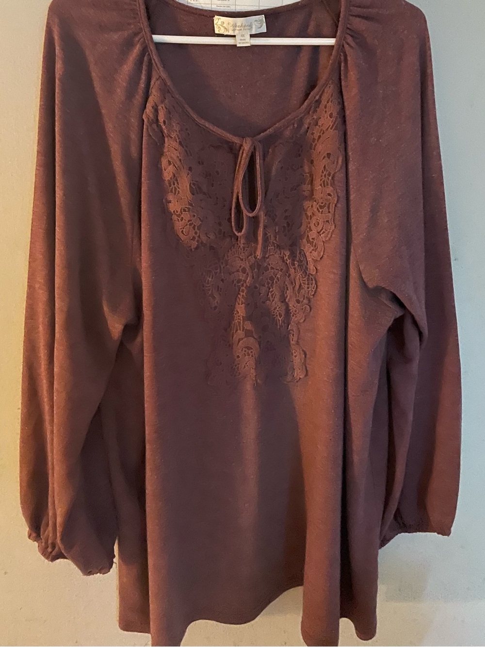 Suzanne Betro Mauve Lace-Front Long Sleeve Top